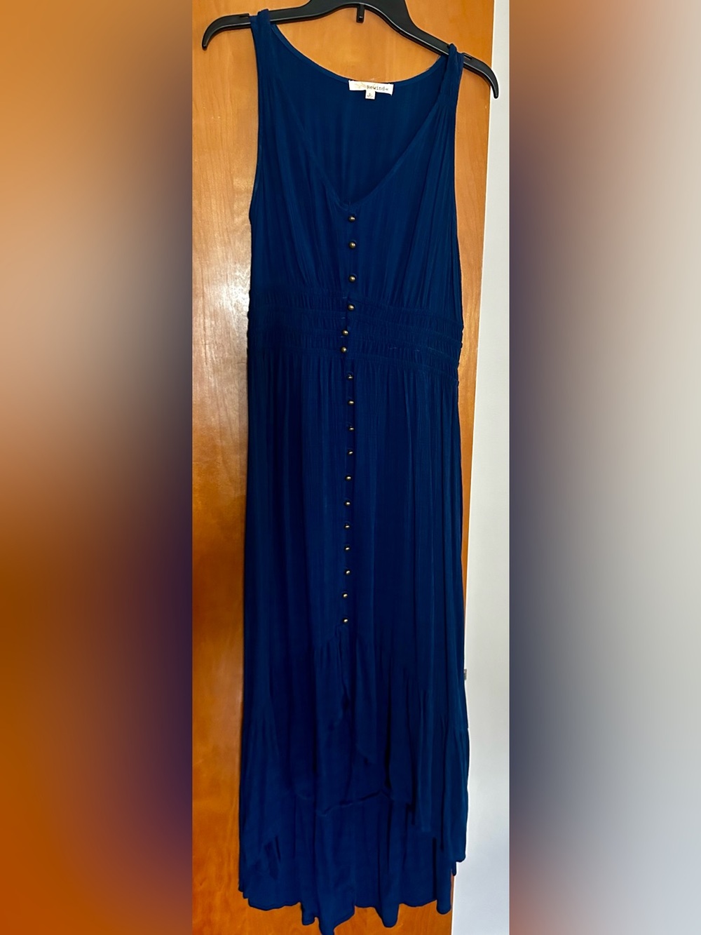 Rewind Navy Blue Sleeveless Button-Front Maxi Dress